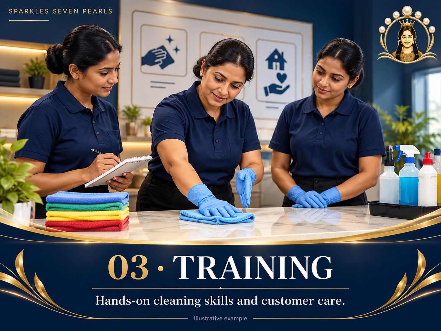 Illustrative example: Team members practising cleaning skills